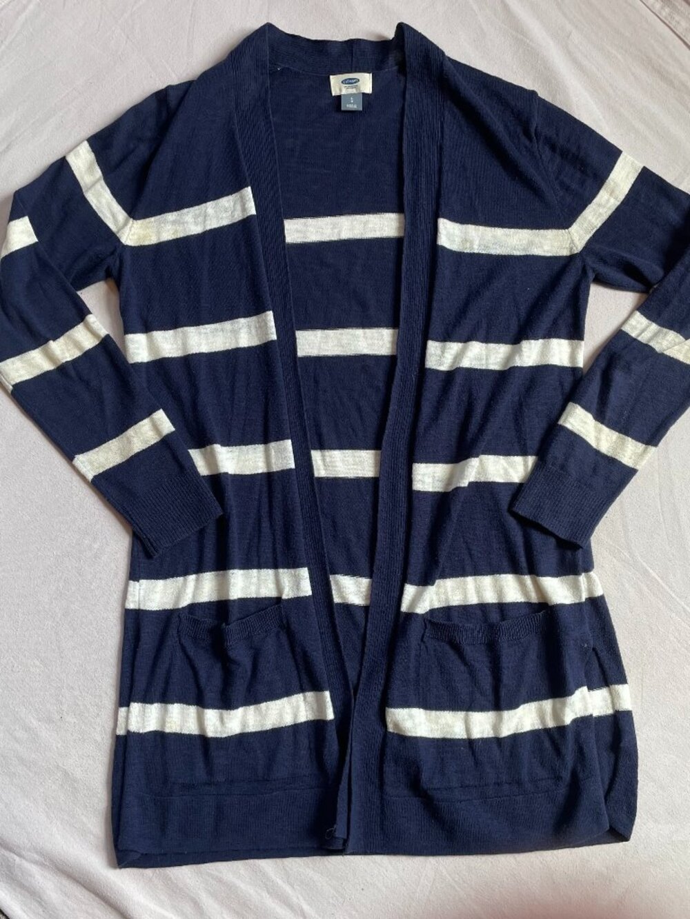 Old Navy Navy and White Striped Open Cardigan